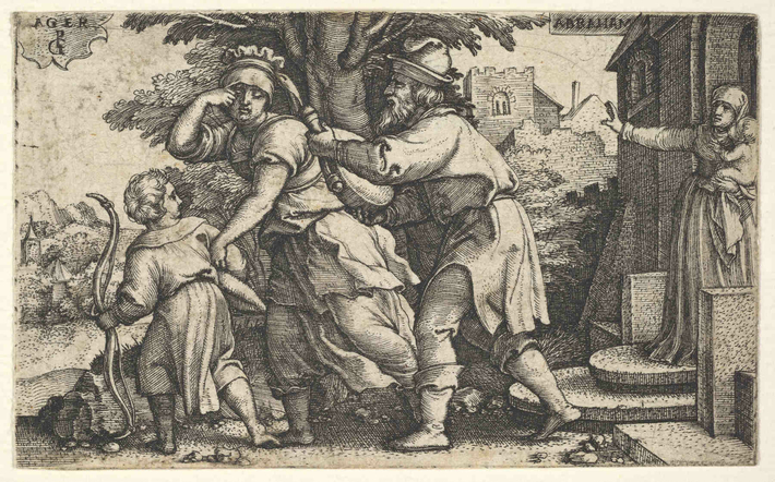 Abraham sends Hagar away with Ishmael holding a Vessel Elder Son